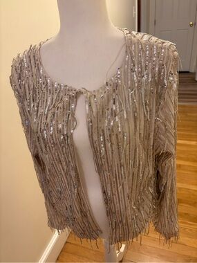 Beautiful Beige Sequin Fringe Open Jacket
